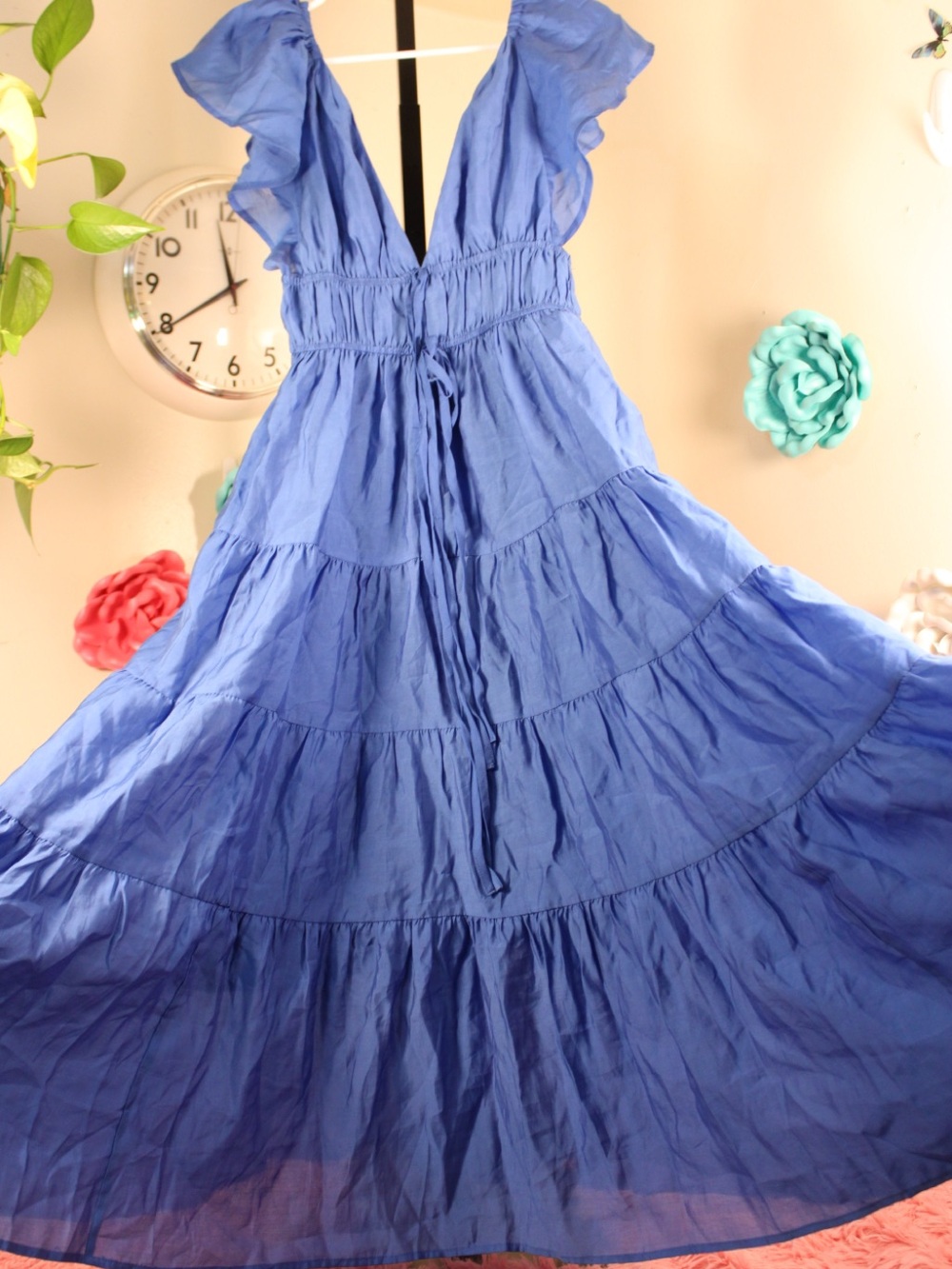 MARBLE Blue Ruffle-Tiered V-Neck Maxi Dress